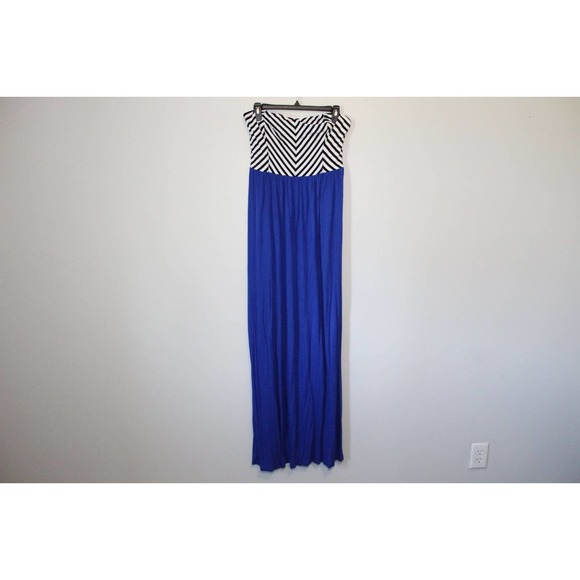 NWT Forever 21+ Striped Strapless Maxi Tube Dress Blue Plus Size 2X H14737 - Picture 3 of 8